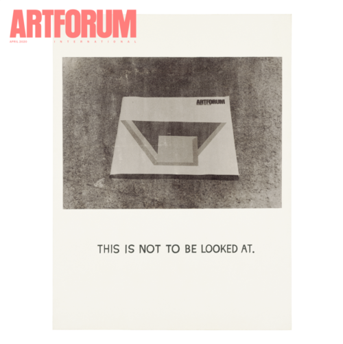 Cover Artforum International April 2020, Vol. 58, No. 8